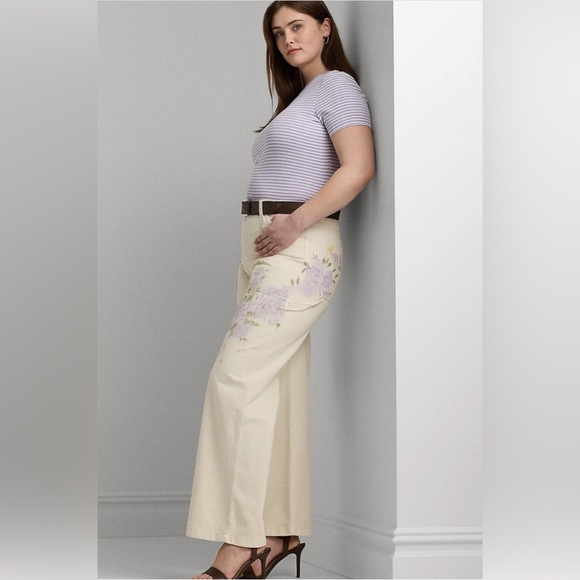 NEW Ralph Lauren Floral High Rise Wide Leg Jeans Painted Floral 22 Plus NWT - Picture 1 of 11